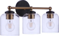 Craftmade Coppa 9" Contemporary Bathroom Vanity Lighting Flat Black / Satin Brass 18719FBSB3