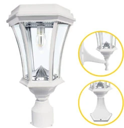 N/A Gama Sonic Victorian 15" Solar Contemporary Exterior Pole Lighting Fixture White 94B233