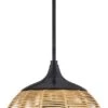 Hinkley Maddox 15.5" LED Contemporary Outdoor Hanging Light Fixture Black With Light Natural Nylon Shade 19677BK-NAT