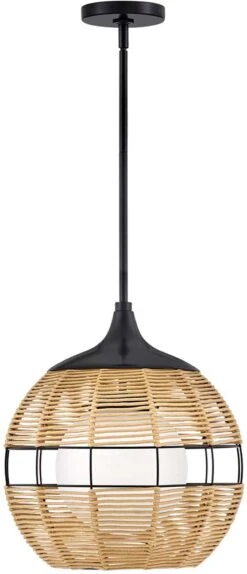 Hinkley Maddox 15.5" LED Contemporary Outdoor Hanging Light Fixture Black With Light Natural Nylon Shade 19677BK-NAT