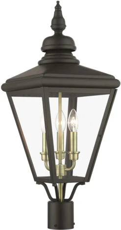 Livex Adams 26.75" Outdoor Lamp Post Light Bronze With Antique Brass 27375-07