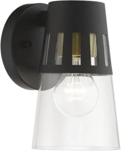 Livex Covington 8" Outdoor Lighting Wall Sconce Black With Soft Gold 27971-04