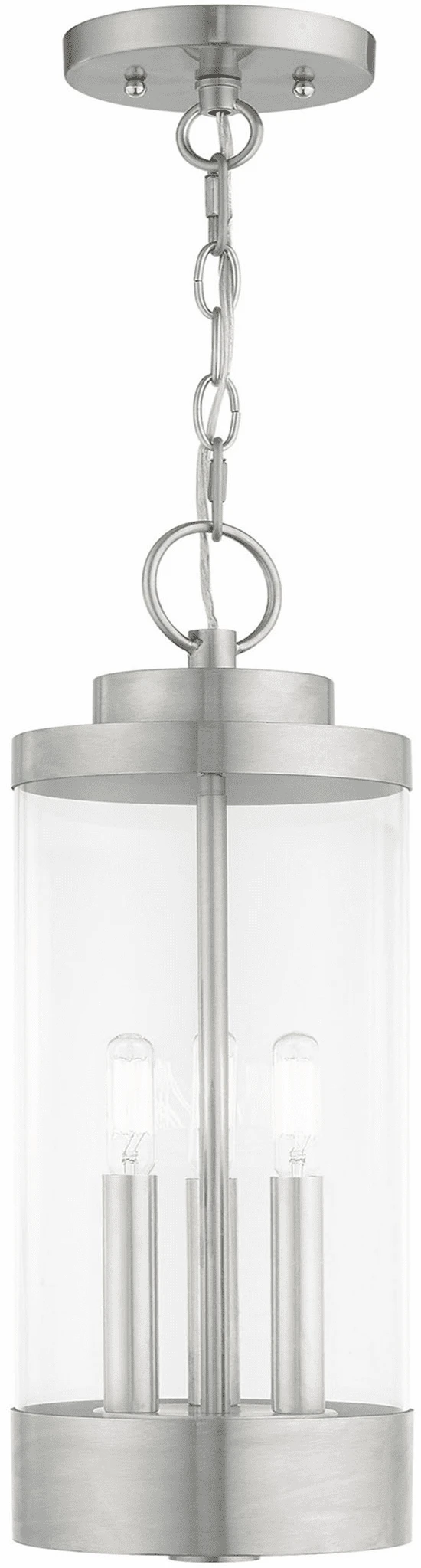 Livex Hillcrest 20.25" Outdoor Lighting Pendant - Brushed Nickel 20727-91 1 Livex Hillcrest 20.25" Outdoor Lighting Pendant - Brushed Nickel 20727-91